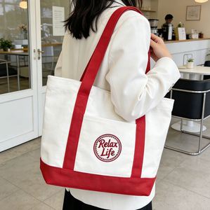 Bolsa de Tela de Algodón Reciclado Ecológica con Bolsillo, Bolsas de Compras con Asas - Product Image 3