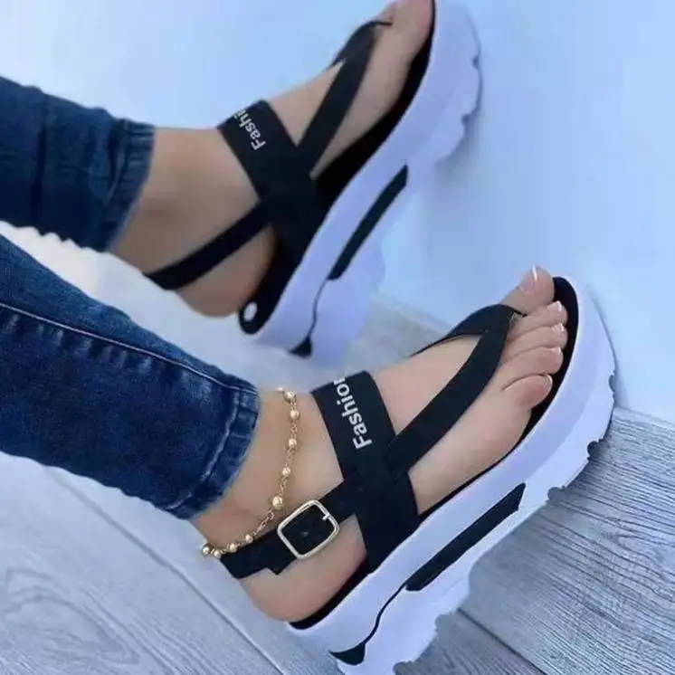 Fashion Flip flops plus-size New Summer Women Thick Bottom Buckle Strap Clip Toe Platform Roman slippers Holiday Wedge Sand