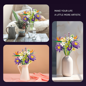 Wholesale Plastic Florist Decorative Botanical Collection <b>Bricks</b> Purple Artificial Flower Bouquet Home Decor Building Set - Product Image 4