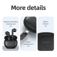 USAMS YO17 Headphone Nirkabel BT5.3 Berkualitas Tinggi dari Pabrik, Port Pengisian Daya Usb c, Earphone TWS Peredam Kebisingan Warna-warni