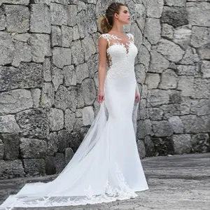 Meerjungfrau Hochzeits kleid mit Spitzen applikationen, Blick durch Rücken, 3D Blumen kleider für Braut, Sexy Robe, Zug