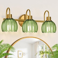 Applique murale LED d'intérieur transfrontalière, corps en fer, abat-jour en verre nervuré motif tulipe verte, idéale pour coiffeuse, salle de bain, couloir