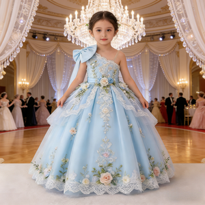 Abito da Festa per Bambine, Vestito da Principessa per Damigelle, Abito da Ballo in Tulle con Applicazioni Floreali 3D e Orlo in Pizzo, Abbigliamento per Bambini all'Ingrosso - Product Image 5