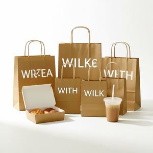 Large Gusset Luxury Reusable Brown Kraft <b>Paper</b> Bags with Custom Logo Printing Twisted Handles for Food Delivery Lunch Packaging - Product Image 3
