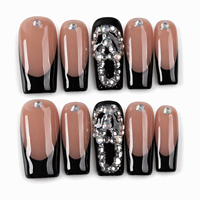 Faux Ongles Carrés Français Noirs Nude de Haute Qualité avec Strass, 10 Pièces, Nouveauté Automne, Fournisseur