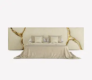 Işık lüks modern yatak odası mobilyası bej kumaş king-size yatak