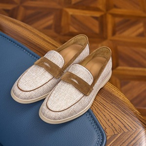 Zapatos retro de lino para hombre, nuevo estilo de verano, zapatos de cuero con patchwork, para uso diario informal, zapatos bajos sin cordones de una sola pieza. - Product Image 1