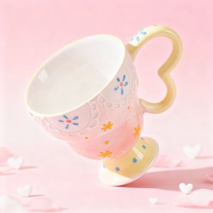 Taza Alta de Cerámica Pintada a Mano con Relieve, con Asa, para Café, Leche, Avena, <span class=keywords><strong>Desayuno</strong></span>, Uso Doméstico - Product Image 4