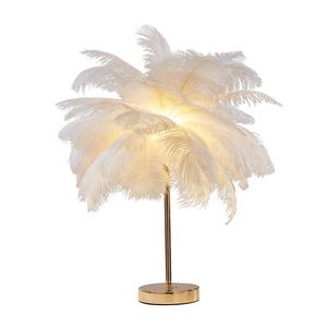 Nordic Ostrich <strong>Feather</strong> Decorative LED <strong>Lampshade</strong> 3-Light Gold Modern Style Bedside Table Lamps - Product Image 2