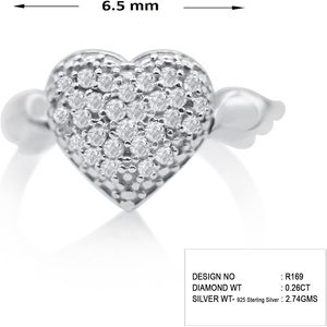 Ornaatis Heart With Wings <b>Dome</b> <b>Ring</b> 0.26 Cttw Natural Round Cut White Diamond 925 Sterling Silver Women's Engagement <b>Ring</b> - Product Image 6