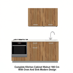 Mueble de Cocina Completo en Nogal de 180 cm con Horno y Fregadero, Diseño Moderno - Product Image 3