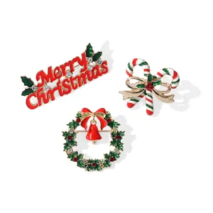 Wholesale Lapel Pins Custom Cloth Decoration Logo Cartoon Christmas Bell Christmas Stick Brooches Metal Enamel for Gift Badge