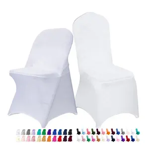 100 Packs White Polyester Spandex Folding Chair Covers Fitted Stretch Chair Slipcovers For Dining Banquet Party Wedding Events