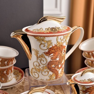 Wholesale Luxury Royal Dragon Pattern Home Decors Bone China Eco-Friendly 6-Piece Gold Handle Coffee <b>Tea</b> <b>Set</b> - Product Image 3