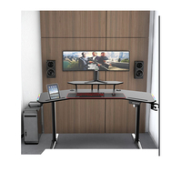 Bureau de jeu LED réglable en hauteur avec texture en fibre de carbone, bureau de jeu d'angle avec RVB