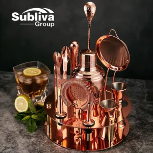 Cocktail 12 Piece Copper Plated Cocktail Set With Round Stand