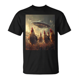 T-shirt con grafica Chicken Selfie With Ufos Aliens, vestibilità standard unisex per adulti - Product Image 2