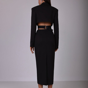 Vestido negro al por mayor ajustado de manga larga para oficina para mujer - Product Image 2