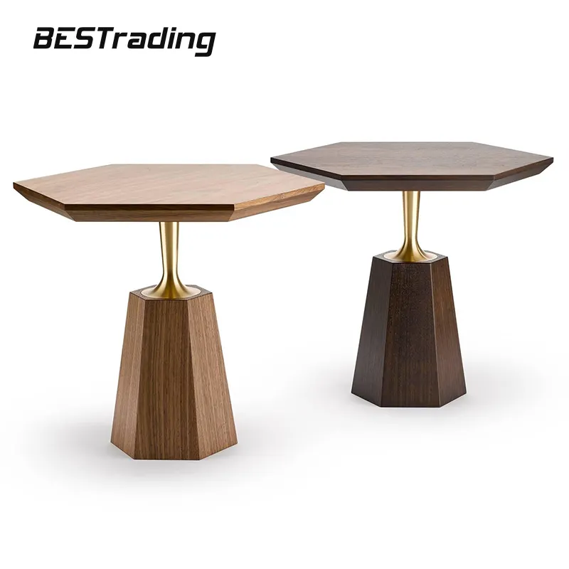Table d'angle hexagonale en bois massif, design contemporain, simple