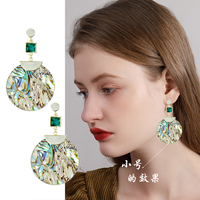 Boucles d'oreilles en argent S925 exagérées, luxueuses et sophistiquées, en forme de coquille d'ormeau ronde avec cristaux, pour femmes