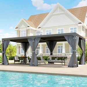 Pérgola de Metal Negra, Diseño de Celosía <span class=keywords><strong>2x2</strong></span> 3x5m, Estructura Híbrida de Aluminio y Acero, Opción de Varios Tamaños - Product Image 2
