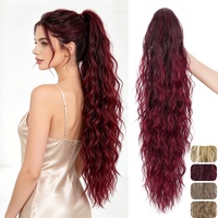Perruque à clipser transfrontalière avec pince à cheveux, queue de cheval, tresses africaines, boucles longues ondulées, style volumineux et dégradé, texture ondulée effet eau, cheveux Remy européens