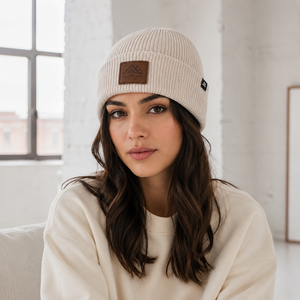 Custom Logo Chevron Knit Beanie OEM Embroidery Leather Patch High Quality Unisex Warm Wholesale Supplier Winter Hat - Product Image 6