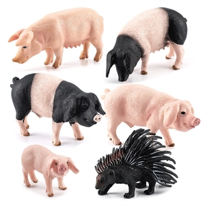 xinhen <span class=keywords><strong>Juguetes</strong></span> de simulación de animales de granja para el desarrollo cognitivo infantil: Figuras de aves de corral, cerdos y porquines de orejas caídas en color negro - Product Image 1