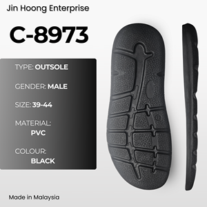 Jin Hoong <b>Men</b> C-8973 Black PVC Lightweight <b>Water</b> Resistant Anti-Slip Durable <b>Shoes</b>/Slippers 23mm Thickness Made in Malaysia - Product Image 1