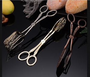 European Style Royal Retro Multi Purpose <strong>Fruit</strong> Salad <strong>Tongs</strong> Buffet Clip Metal Snack Bread Cake Clip Food <strong>Tongs</strong> - Product Image 3