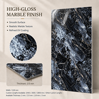 Panneau mural en PVC brillant MORLENX, imitation marbre veiné noir et gris, pour projets d'aménagement intérieur commercial de luxe
