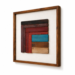 Peinture à l'huile abstraite minimaliste Wabi Sabi sur toile, motif géométrique en bois de pin, art mural color block - Product Image 2