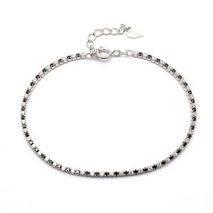 Bracelet tennis en argent sterling 925 avec zircon noir et blanc de 1,5 mm, serti rond, nouveau design, bijoux fins, bracelets - Product Image 1