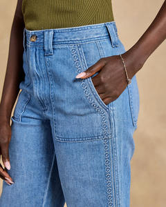 Pantalones Vaqueros de Mezclilla para Mujer, Estilo Informal, Cintura Alta, Corte Recto, Bordado Floral, Verano - Product Image 2