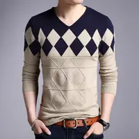 Pull tricoté pour hommes, à col en v, personnalisé, pour printemps et automne