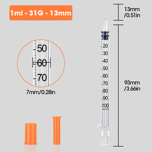 Jeringa <span class=keywords><strong>de</strong></span> <span class=keywords><strong>Insulina</strong></span> Veterinaria, Aguja <span class=keywords><strong>de</strong></span> Calibre 31 <span class=keywords><strong>de</strong></span> 1/2 Pulgada, 1 ml/0,5 ml, Desechable y Segura para Animales - Product Image 1