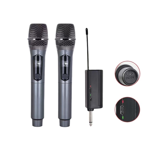 Factory OEM 2-Channel Wireless Handheld Universal Transmitter Receiver Microphone Aluminium Alloy Construction Light-Weight
