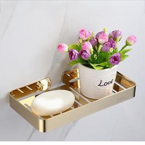 Porte-savon mural standard en acier inoxydable doré avec drain pour salle de bain - Product Image 1