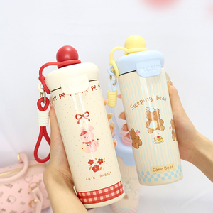 600ml <b>Bear</b> Double Drinking Thermos <b>Bottle</b> 316 Stainless Steel Cute Cartoon Insulated Water <b>Bottle</b> With Silicone Lanyard - Product Image 3