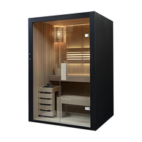 Sauna intérieur en bois de cèdre rouge massif, design moderne, pour 2 à 4 personnes, avec chauffage électrique traditionnel.