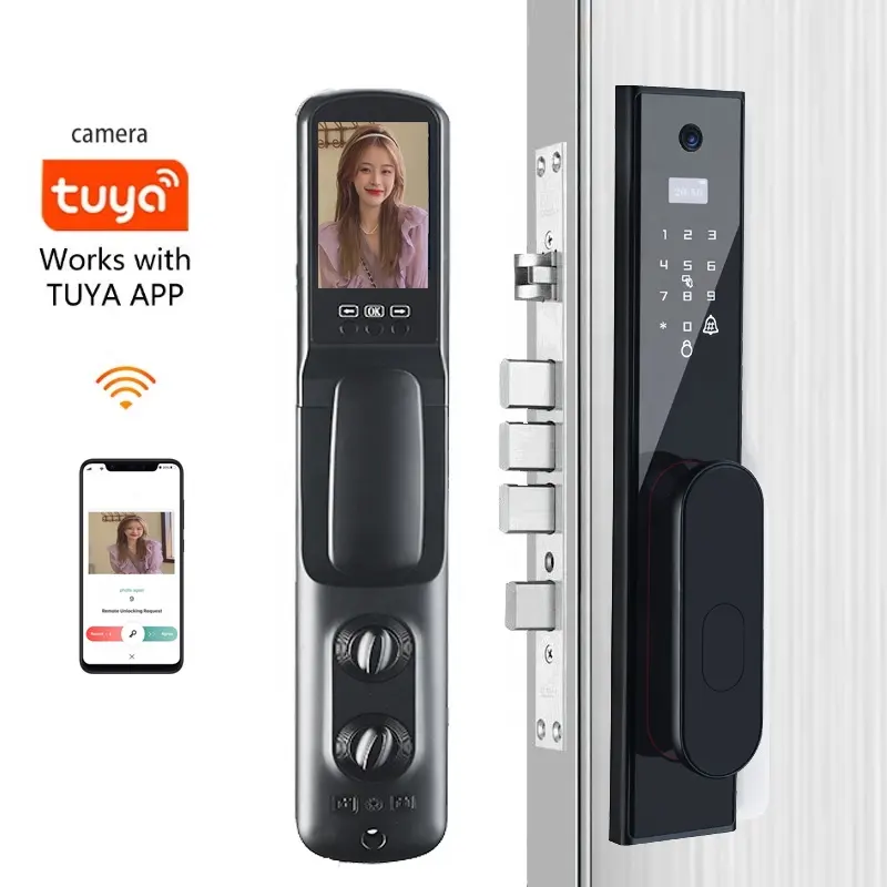 Glomarket Smart Wifi Digital Door Lock Security Intelligent Biometric Tuya Wifi Fingerprint Smart Door Lock With Camera For Home