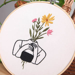 Flower Girl Bordados Starter Kits para adultos iniciantes com padrão estampado, fio bordado, agulhas e Hoop - Product Image 4