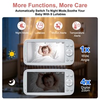 Babyphone numérique avec deux caméras et vidéo, portée de 300 m, vision nocturne, suivi automatique, alertes de température, appel en 1 clic, écran 5 pouces