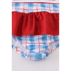 Maillot de bain une pièce de fitness à smocks et à carreaux brodés avec protection solaire UPF50+ 12M 160g - Product Image 3