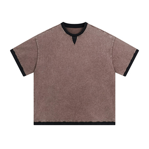 เสื้อแนวสตรีทย้อมสีขี้ผึ้งซักได้เสื้อยืดสองชิ้น250GSM เสื้อยืดผ้าฝ้าย100% สไตล์วินเทจใส่ได้พอดีตัวมาใหม่ - Product Image 1