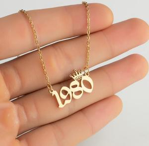 Dropshipping สร้อยคอปีเกิดจากสเเตนเลสสตีล,ใหม่ปี1980-2020สร้อยคออังกฤษแบบกำหนดหมายเลขเอง - Product Image 4
