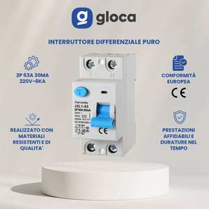 Glocca 2P 63A 30mA 220V-6KA interruttore differenziale puro salvavita 2 moduli DIN interruttori automatici - Product Image 2