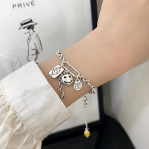 Smiley Face <b>Charm</b> Bracelet S925 Sterling <b>Silver</b> Women's Everyday Wear Cartoon Style Fine Jewelry - Product Image 1
