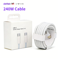 Kabel Pengisian Cepat 240W Type-C ke Type-C 5A dengan Kotak USB C 60W 1M 2M Chip E-mark Kabel Data Jalinan Nilon untuk iPhone Laptop