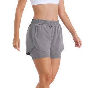 Shorts Deportivos de Cintura Alta para Mujer, Nueva Colección, Venta Caliente, Shorts de Entrenamiento de Doble Capa para Fitness y Yoga con Bolsillos - Product Image 1